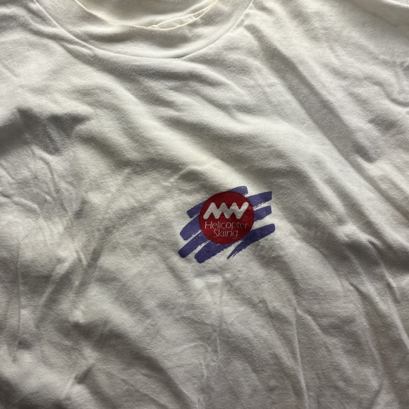 Vintage Tshirt Mens XL (46-48) White helicopter skiing beefy t USA Casual Vtg - Picture 3 of 16